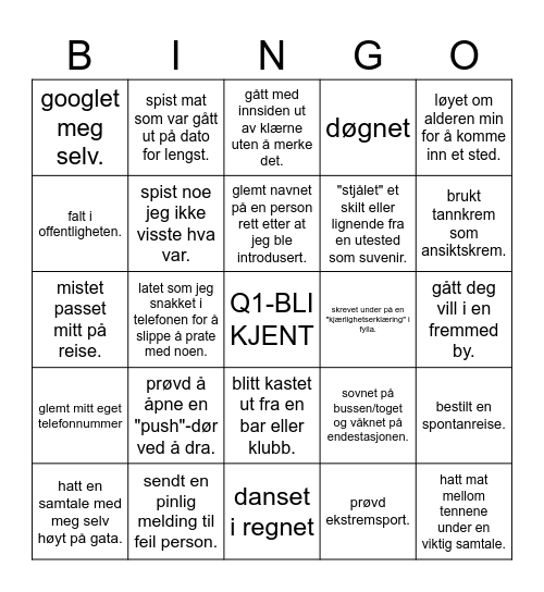 Jeg har aldri Bingo Card