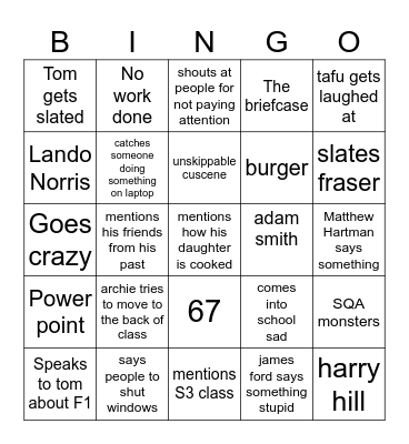 McNeil bingo GW 1 Bingo Card