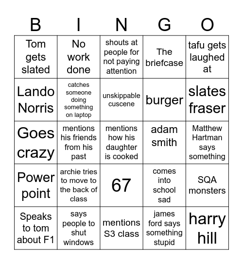 McNeil bingo GW 1 Bingo Card