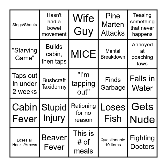 Alone Bingo Card