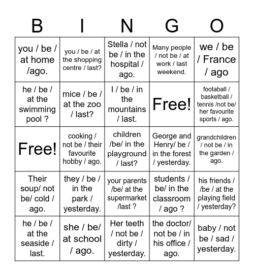 WAS/WERE Bingo Card