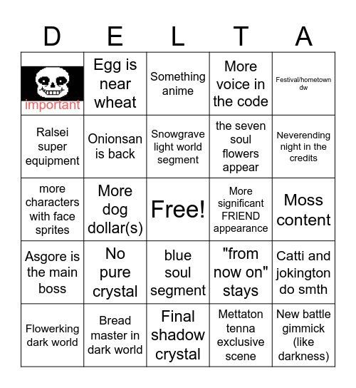 delarune bino chater fie Bingo Card