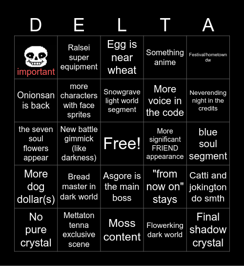 delarune bino chater fie Bingo Card