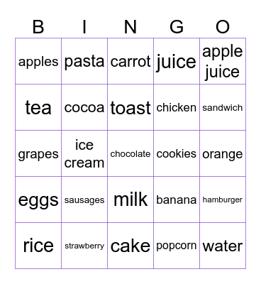 FOOD FOOD FOOD FOOD FOOD FOOD FOOD Bingo Card