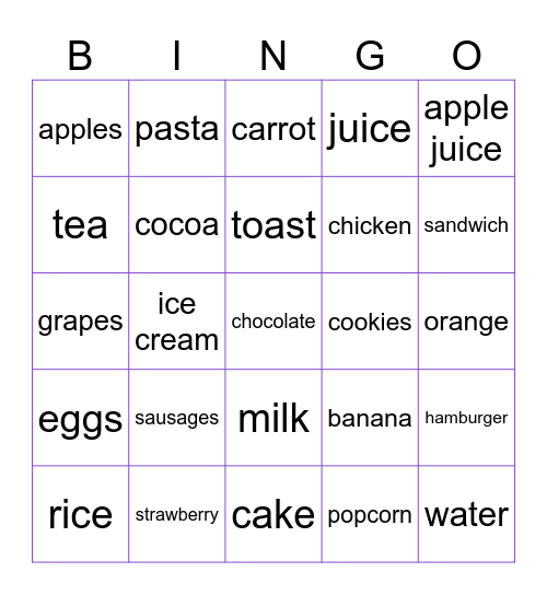 FOOD FOOD FOOD FOOD FOOD FOOD FOOD Bingo Card