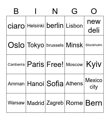 capital city bingo! Bingo Card