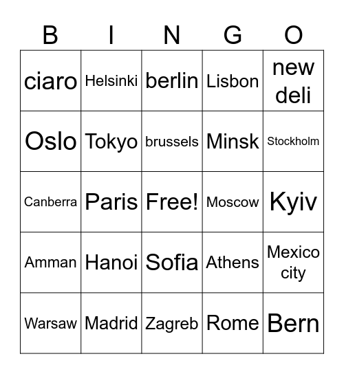 capital city bingo! Bingo Card