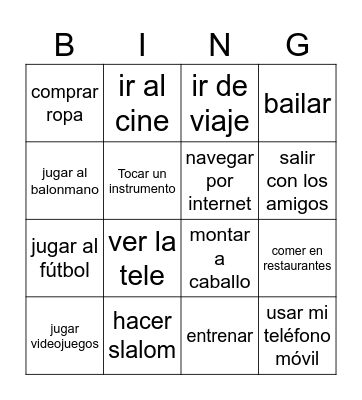 El tiempo libre Bingo Card