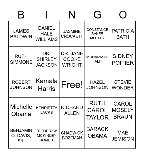 S.A.L.T. Black History Bingo Card