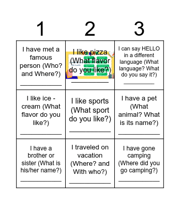 BINGO A2.1 LEVEL Bingo Card