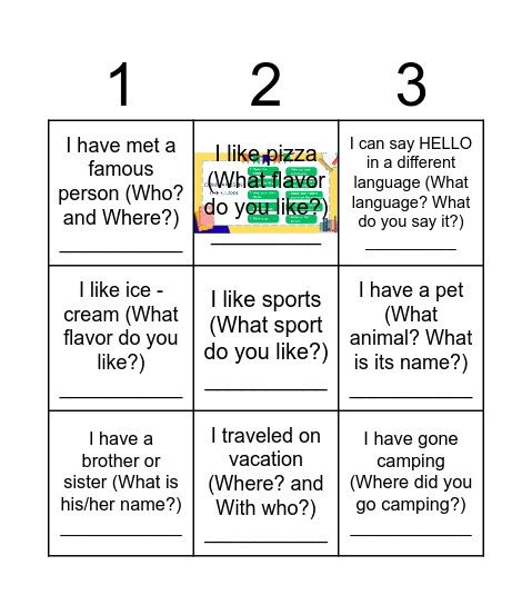 BINGO A2.1 LEVEL Bingo Card