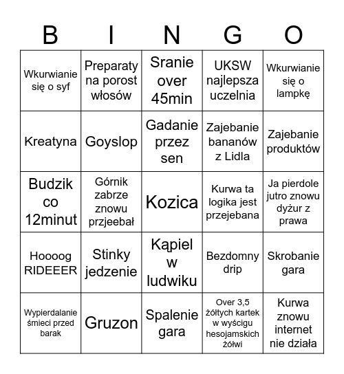 Kogut Bingo Card