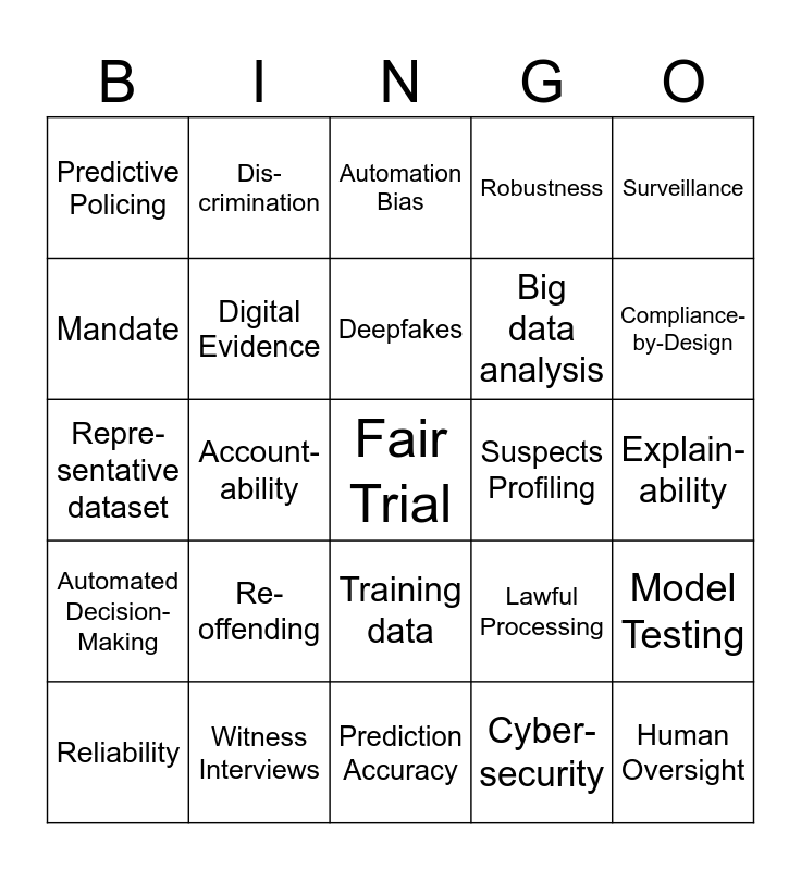 Regulation of AI in Criminal Justice Bingo! Bingo Card