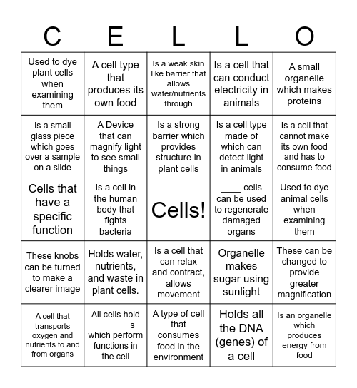 Cells Bingo Card