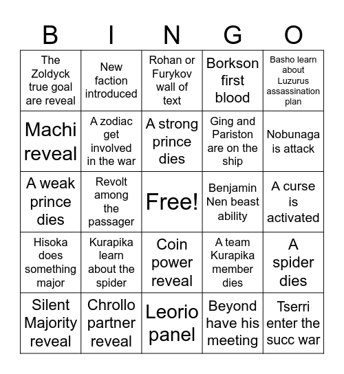 Hunter x Hunter 2026 Bingo Card