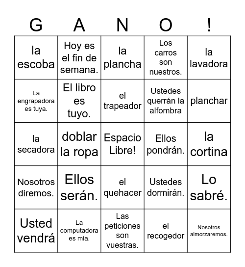Spanish 2 Vocab 6a and Content 10 Bingo Card