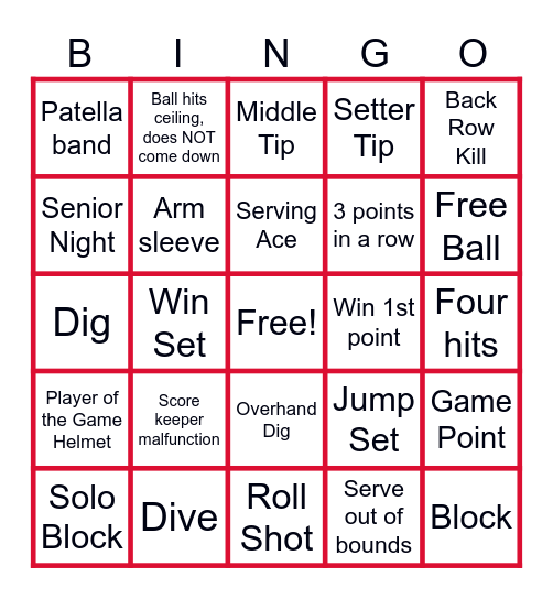 Volleyball Bingo Card