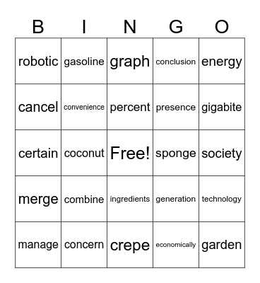 Hard and Soft C and G Bingo Card