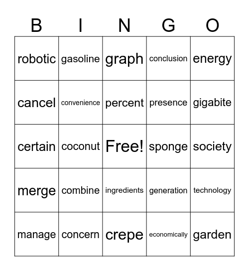 Hard and Soft C and G Bingo Card