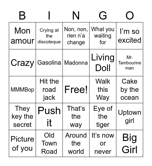 Qulity Pleaser Hitster Bingo Card