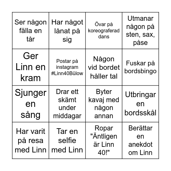 Bordsbingo Linn 40! Bingo Card