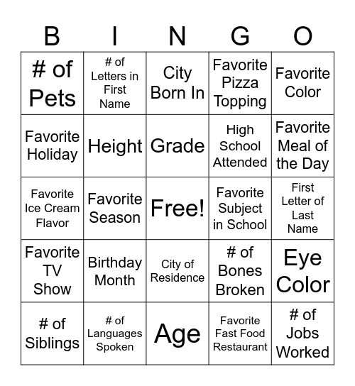 Untitled Bingo Card