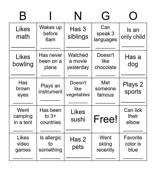 Find Someone Who... Bingo Card