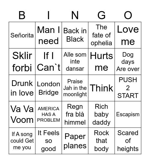 Mia & Lones musikkbingo Card