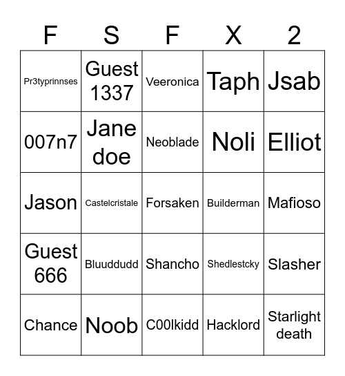 Forsaken bingo Card