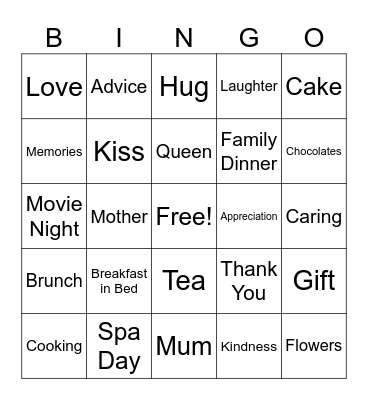 Mother's Day Themed Bingo Card