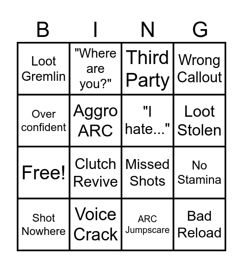 Arc Raiders Bingo Card