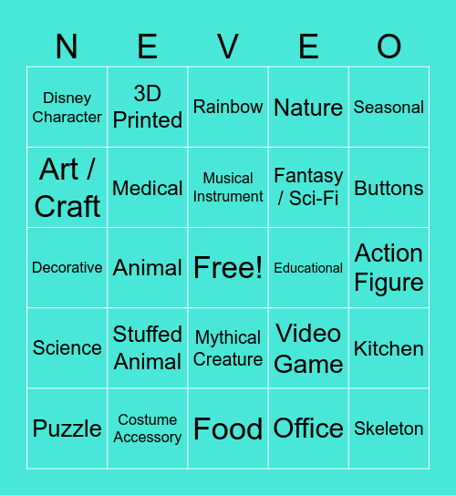 Neve's Daily Toy "NEVEO" Bingo Card