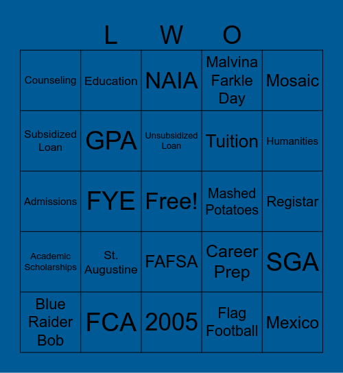 Lindsey Wilson University Bingo Card