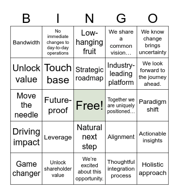 Merger Bingo Card