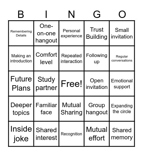Social Connection Bingo Card