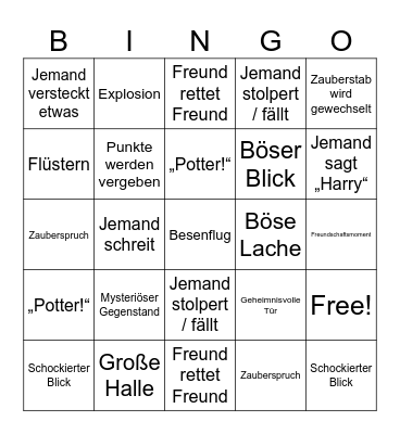 Harry Potter Bingo Card