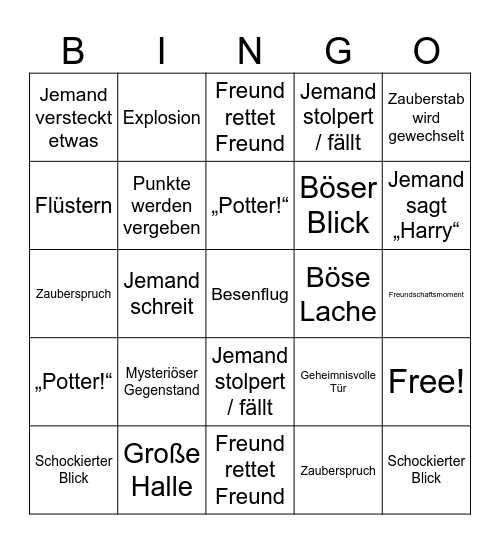 Harry Potter Bingo Card