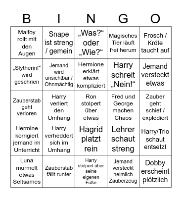 Harry Potter Bingo Card