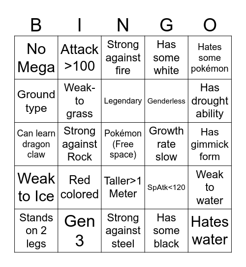 Groudon Kin Bingo Card