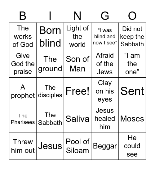 SUNDAY GOSPEL BINGO Card