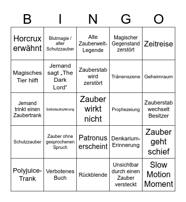 Harry Potter Bingo Card