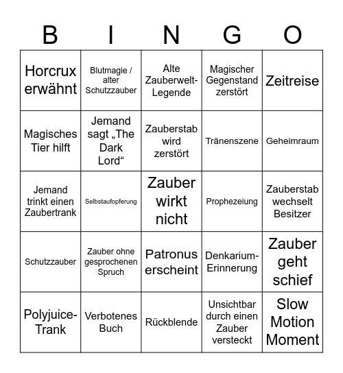 Harry Potter Bingo Card