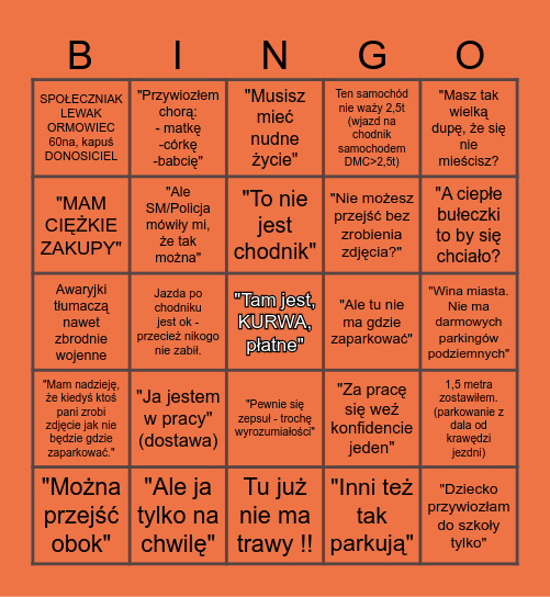 PATOPARKINGOWE Bingo Card