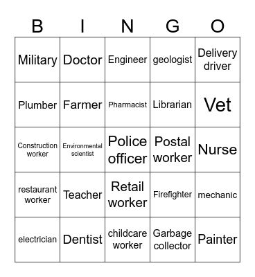 Career Day Bingo Card