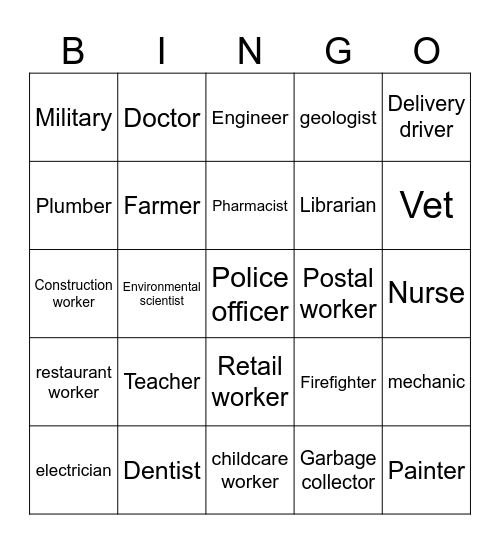 Career Day Bingo Card