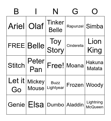 Disney Bingo Card