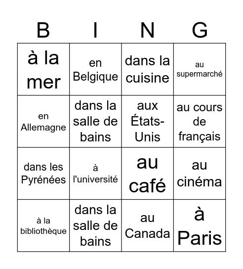 Le pronom y Bingo Card