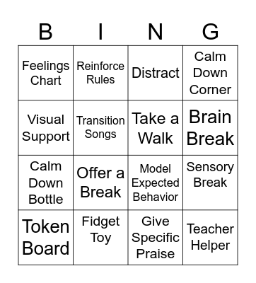 Behavior Bingo Card