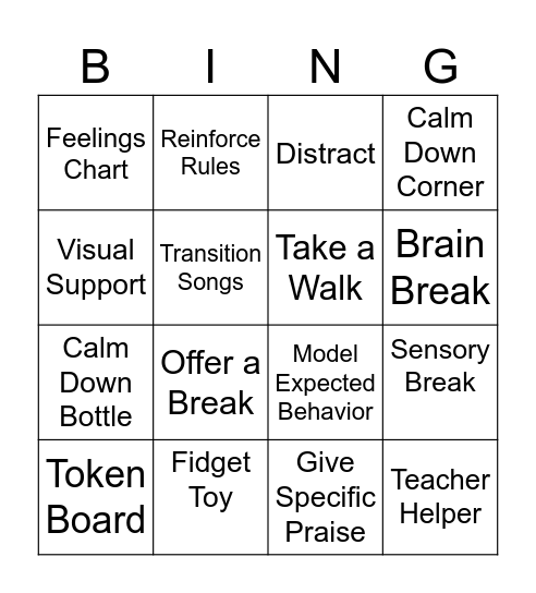 Behavior Bingo Card