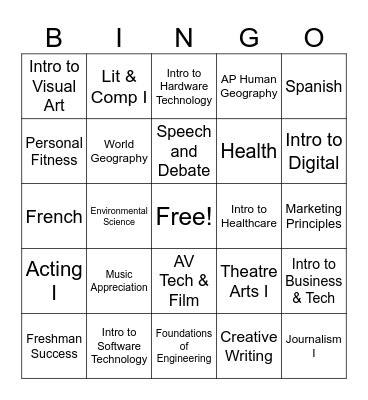 9th Grade Course Offerings Bingo Card